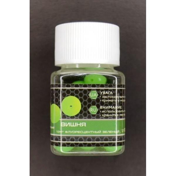 Плаваюча силіконова наживка, в діпі, EOS, Кулька, 10мм, 25шт/уп, Вишня, зелений